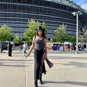 Black Maxi Skirt with High Slit - Women's Sleek Evening Skirt